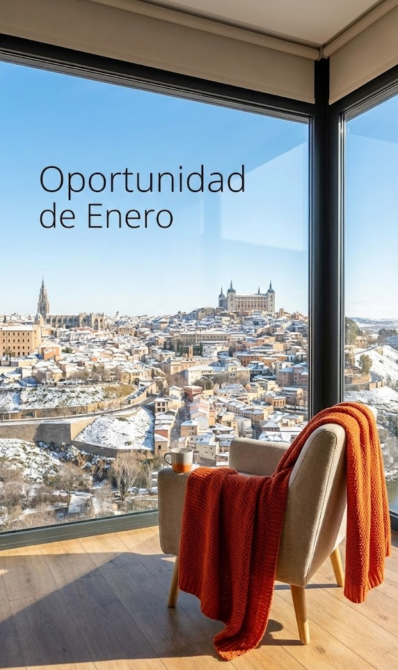 Vista desde el interior de una casa moderna en enero, oportunidad inmobiliaria Amâbit.